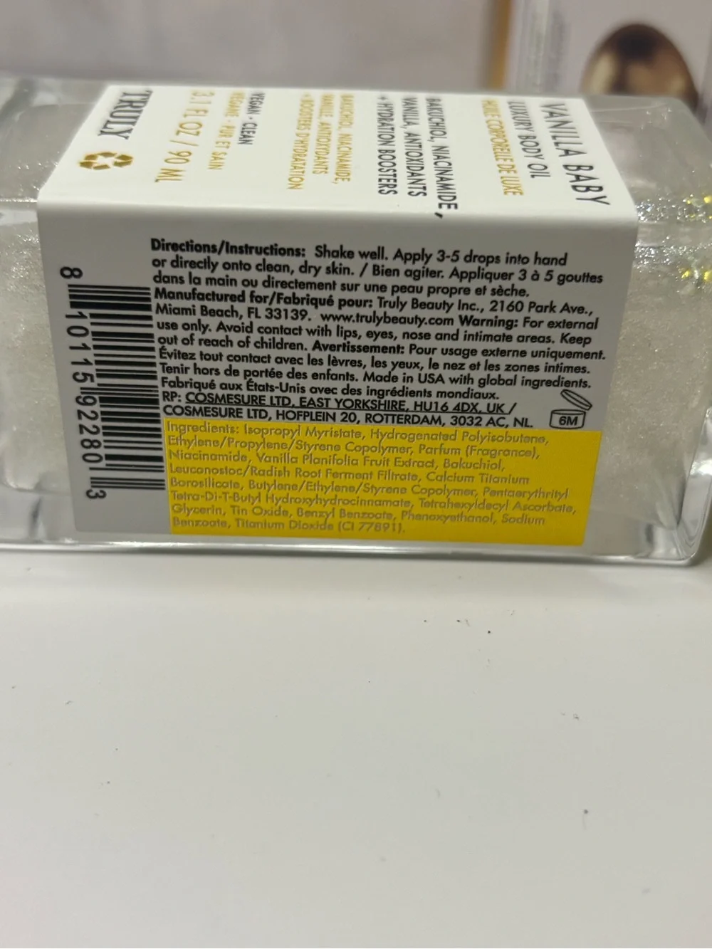 NEW/NIB Truly Vanilla Baby Luxury Body Oil 90 mL/3.1 fl oz